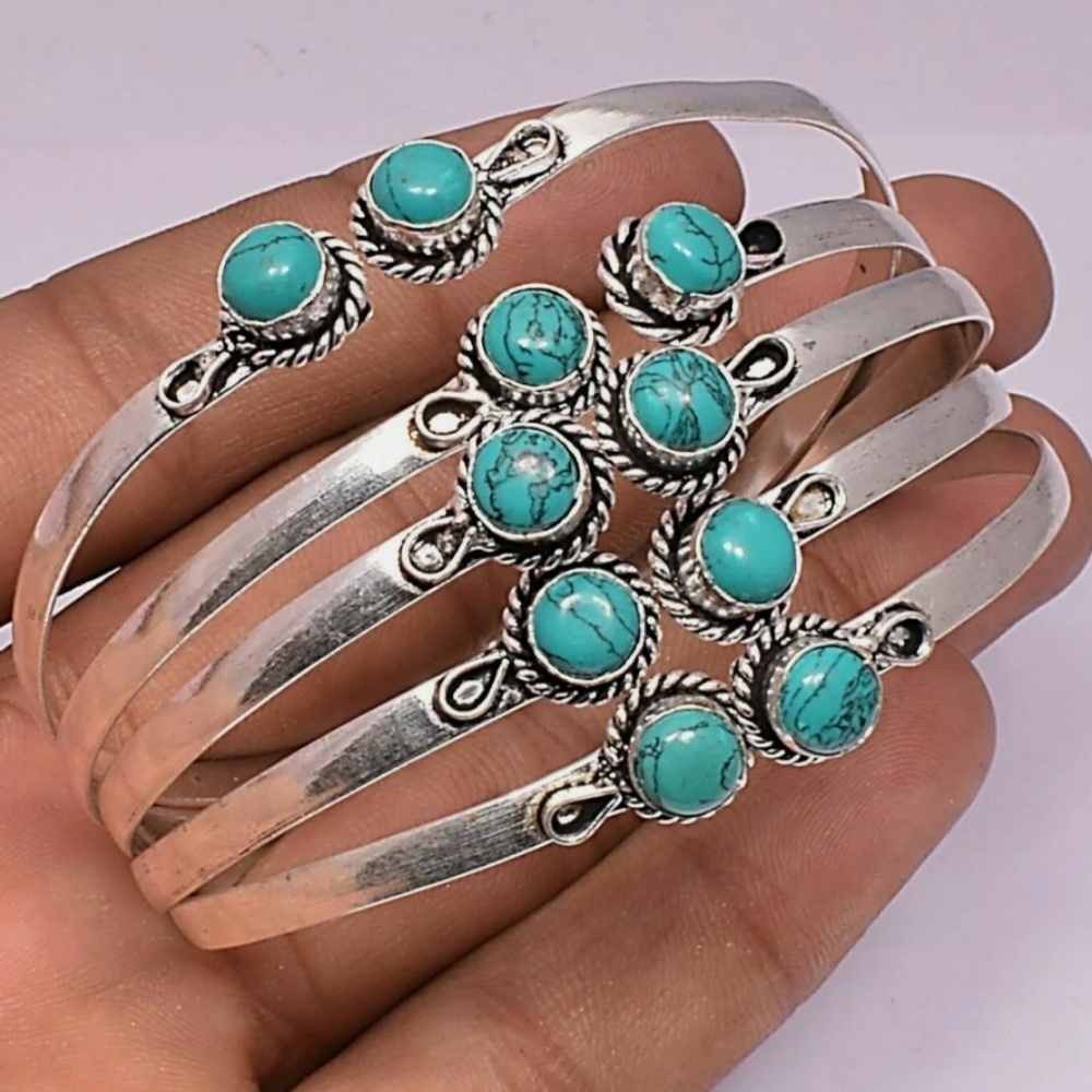 NIP Sterling Silver Turquoise 2 Stone .925 Stamped Cuff Bracelet.